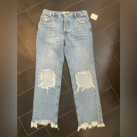 Free People Maggie Midrise Straight Jean, Size 25, NWT, Light Stone - Picture 14 of 14